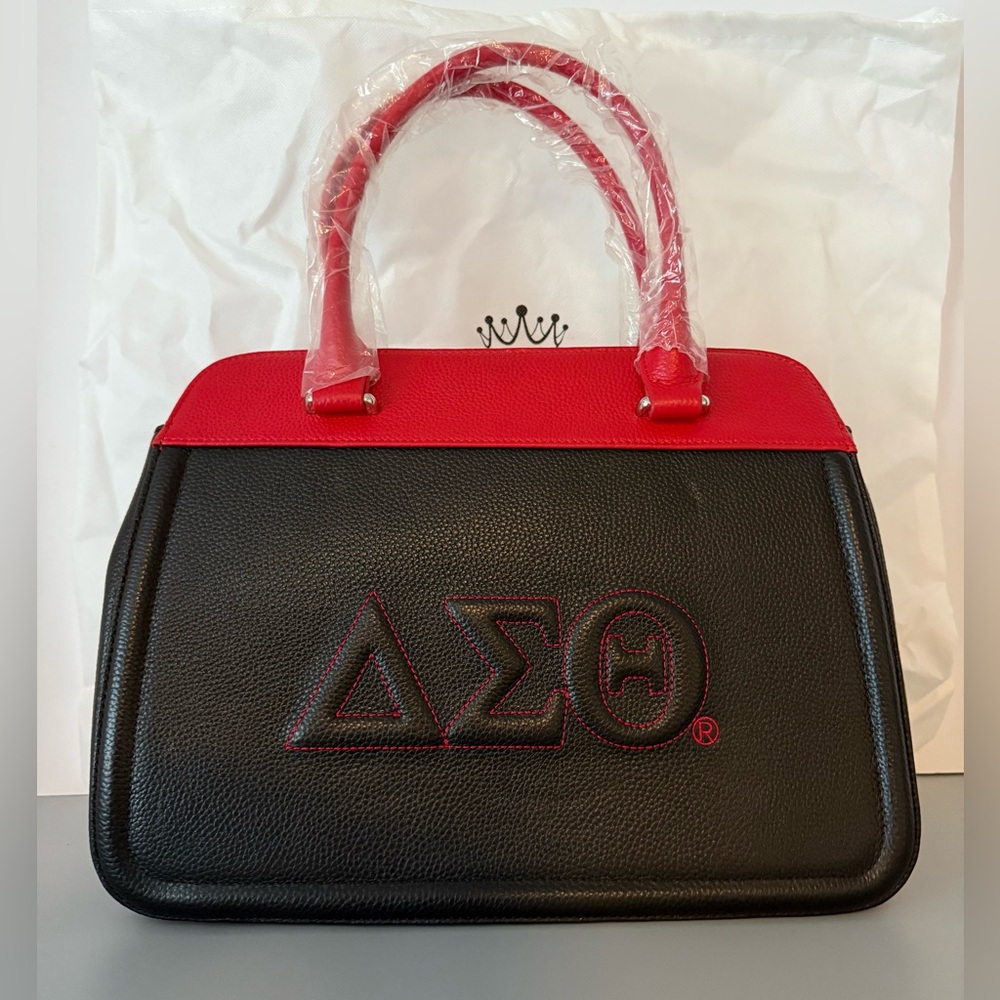 New Tauntus Greek Life Delta Sigma Theta Sorority (ΔΣΘ) BlackandRed Leather Tote